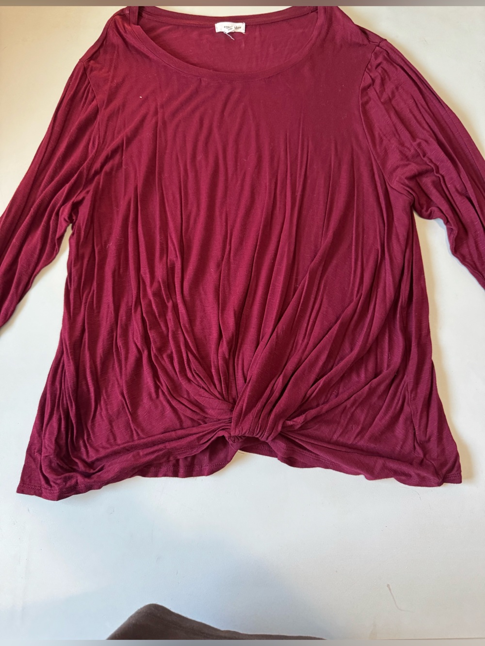 Eyeshadow Twist-Front Long Sleeve Top - Burgundy